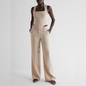 NWT EXPRESS Faux Leather Linen-blend Square Neck Corset Tank